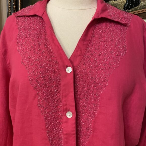 Chicos Pink Linen Beaded Button-Up Womens Shirt Size 3 - Picture 2 of 6